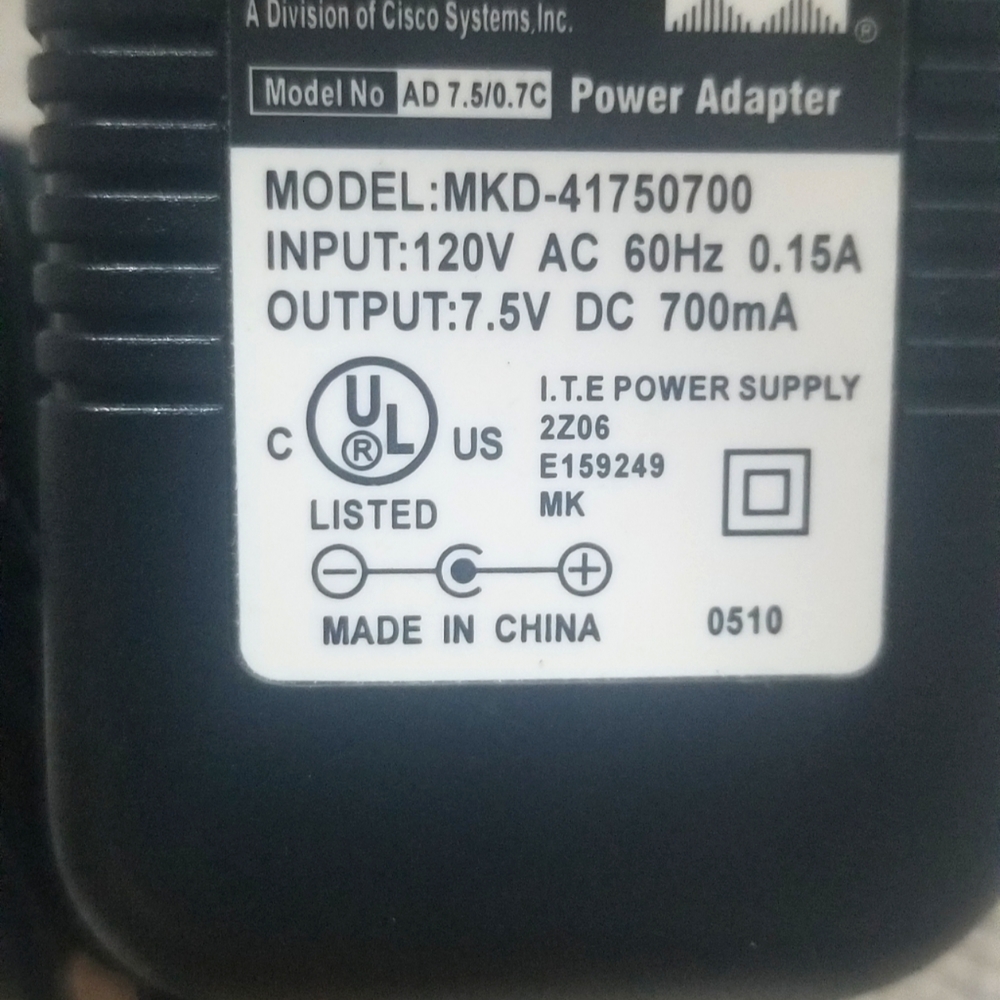 LINKSYS Power Adapter. Model MKD-41750700. Model #AD 7.5/0.7c